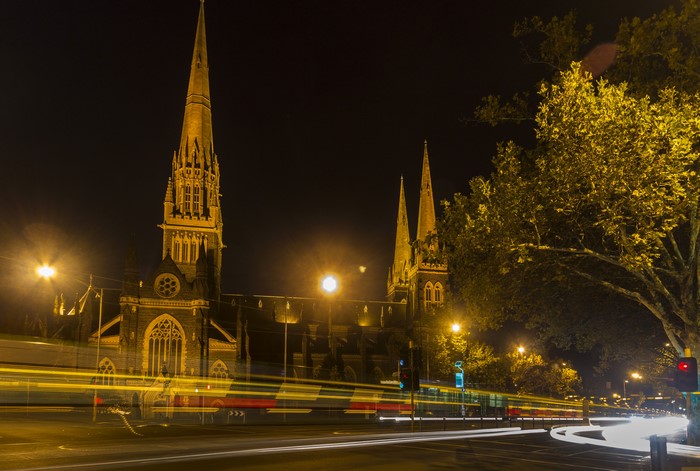 Night view of St Paul's Cathedral, Melbourne