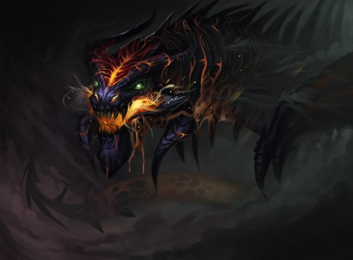 A fearsome dragon with glowing orange accents