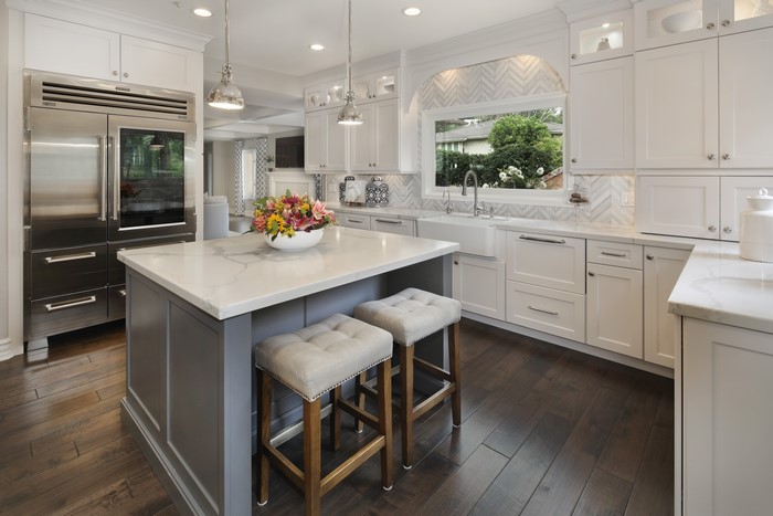 Modern Kitchen with Island and Stainless Steel Refrigerator