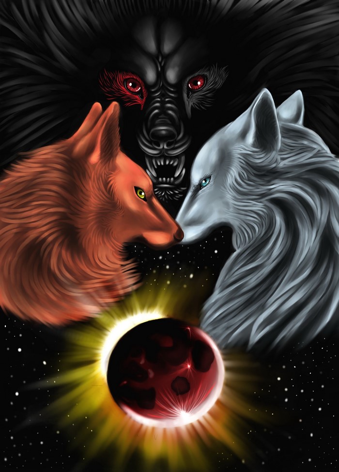 Fenrir, Skoll, and Hati during Ragnarok