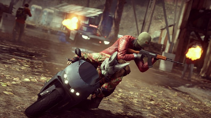 Battlefield Hardline: Masked motorcyclists with assault rifle
