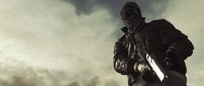 Man in mask holding pistol from Battlefield Hardline