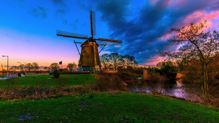 Windmill at sunset in the Netherlands