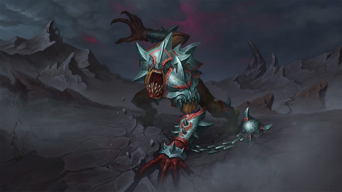 Lifestealer from DOTA 2 in a desolate landscape