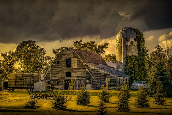 Barn and Silo in Otter Tail Minnesota at Evening