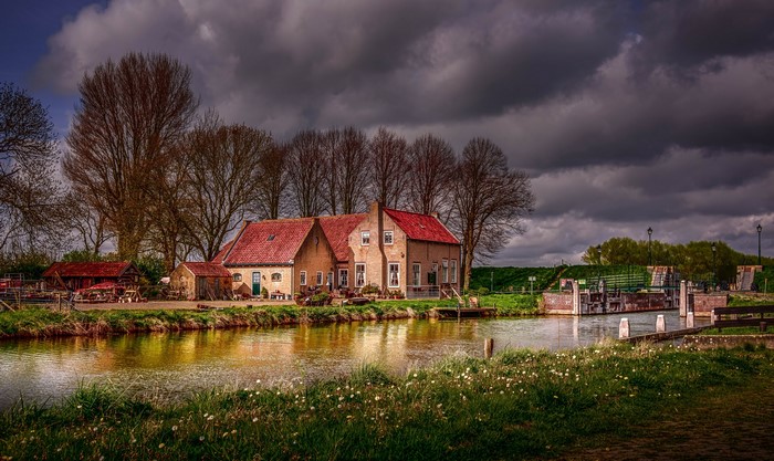 Houses and canal in Dirksland, Netherlands