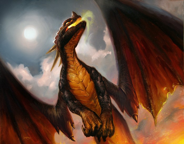 Volcanic Drake breathing fire from Hearthstone