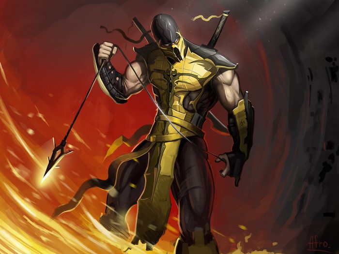 Scorpion from Mortal Kombat with spear