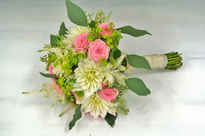 Bouquet of Roses and Dahlias with Eucalyptus