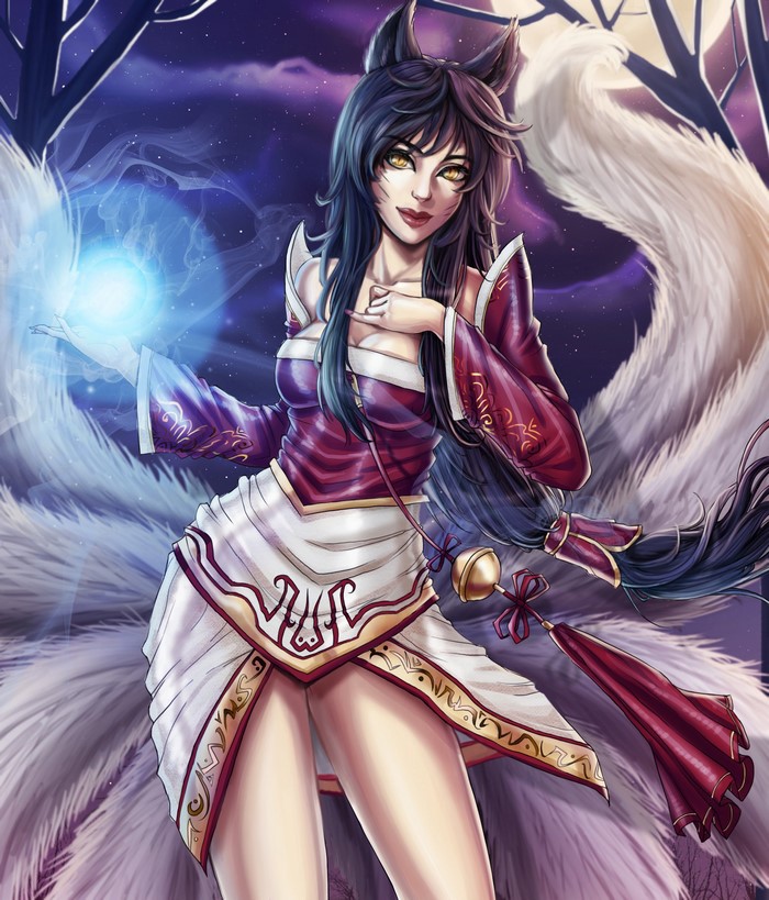 Ahri from League of Legends casting magic