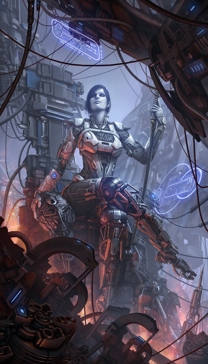 Robot sitting on a throne in a factory