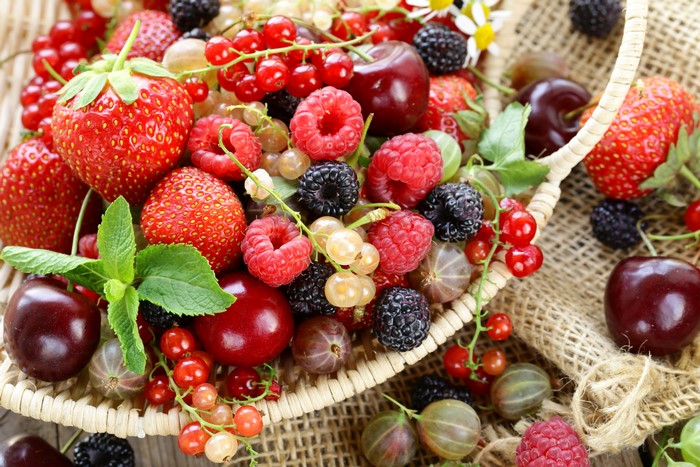 Basket of Fresh Berries and Strawberries