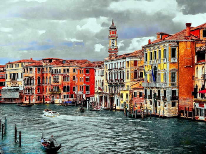 Venice Grand Canal with Gondola and Buildings