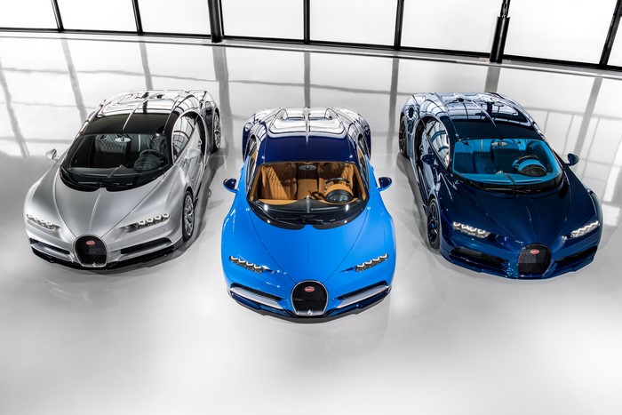 Three Bugatti Chiron Cars