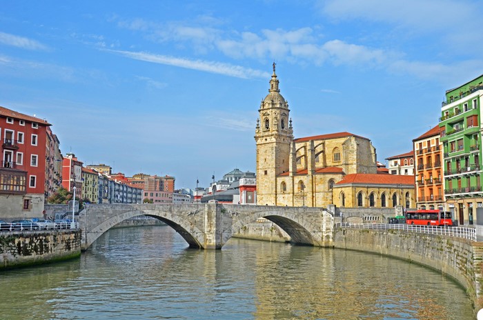 Bilbao Basque Country Spain River Bridge and Buildings
