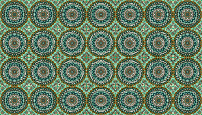 Mandala pattern with teal, gold, and grey colors