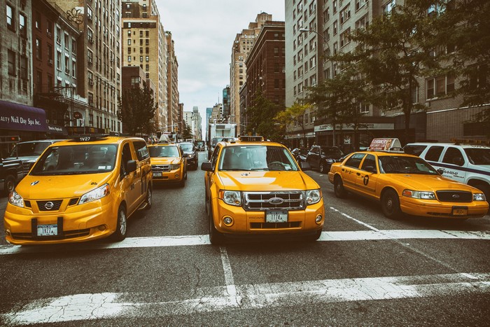 Yellow Taxis on a Street in New York City