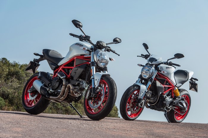 Two Ducati Monster 797 motorcycles