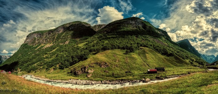Aurland, Norway: Mountains, River, and Houses