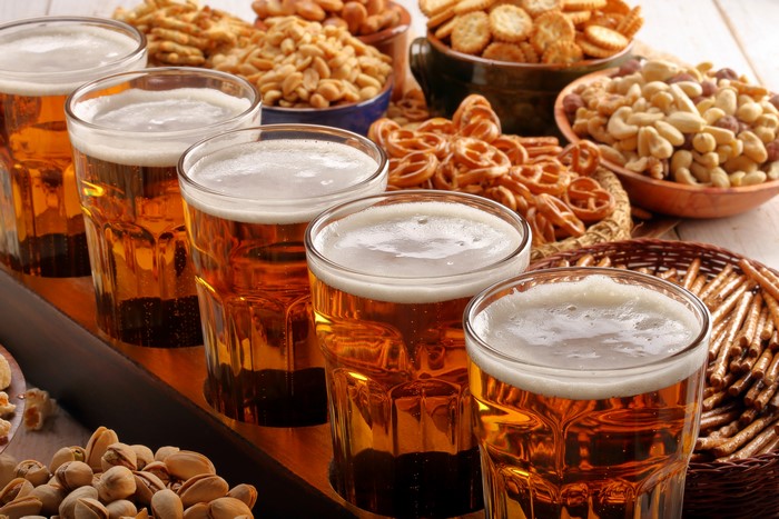 Glasses of Beer with Snacks