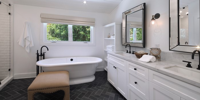 Modern Bathroom with Freestanding Tub and Double Vanity