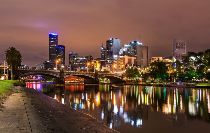 Melbourne skyline and Yarra River at night