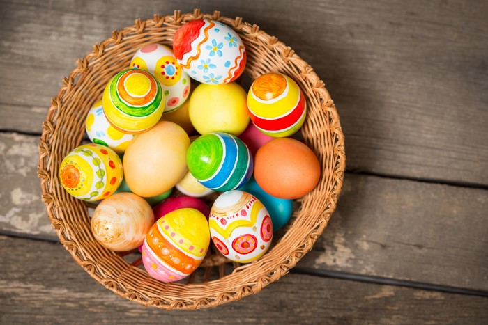Easter Eggs in a Wicker Basket