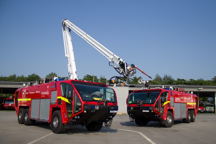 Two Oshkosh Striker 3000 Fire Engines at Changi Airport