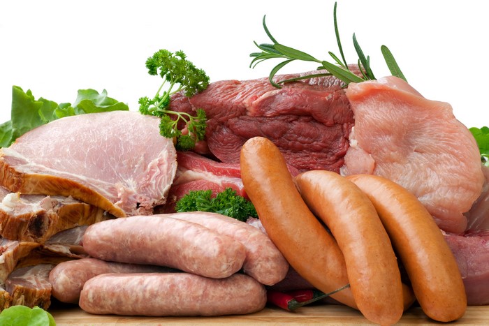 Assortment of raw meats and sausages