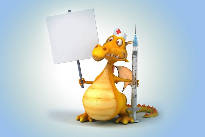 Dragon Nurse Holding Sign and Syringe