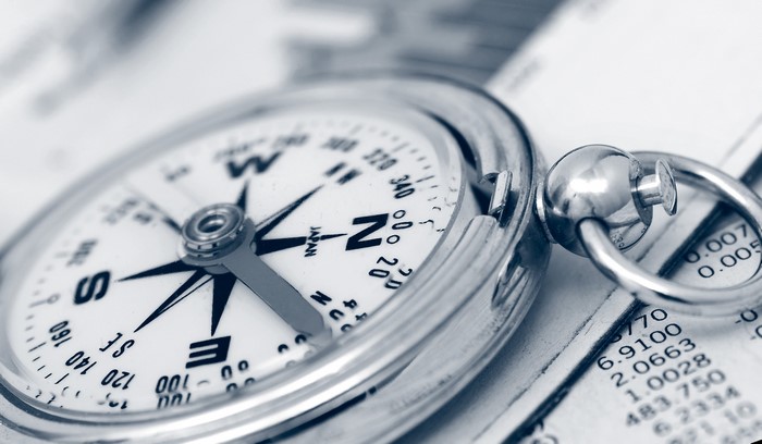Compass on financial papers
