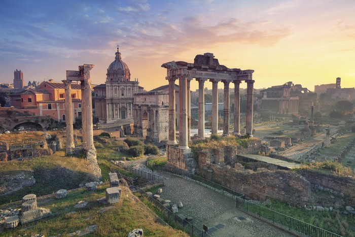 4K View of Ancient Roman Ruins in Rome