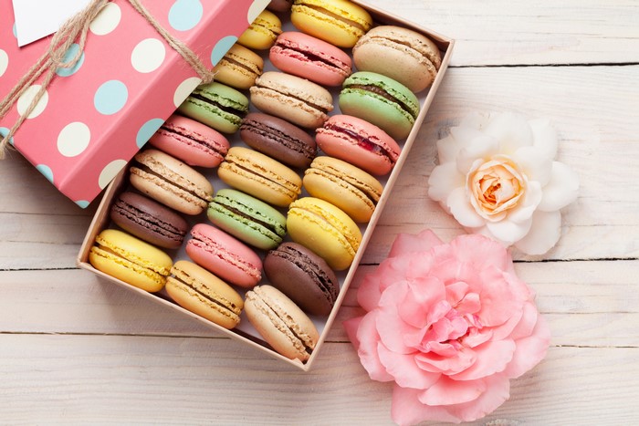 Box of Macarons with Flowers