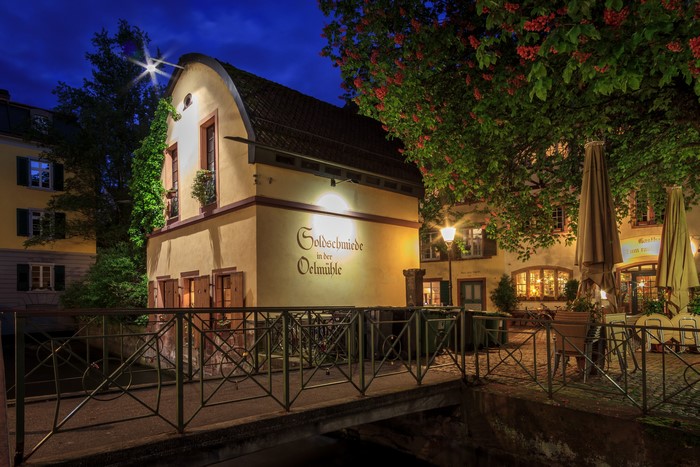 Goldschmiede in der Oelmühle, Freiburg, Germany at Night