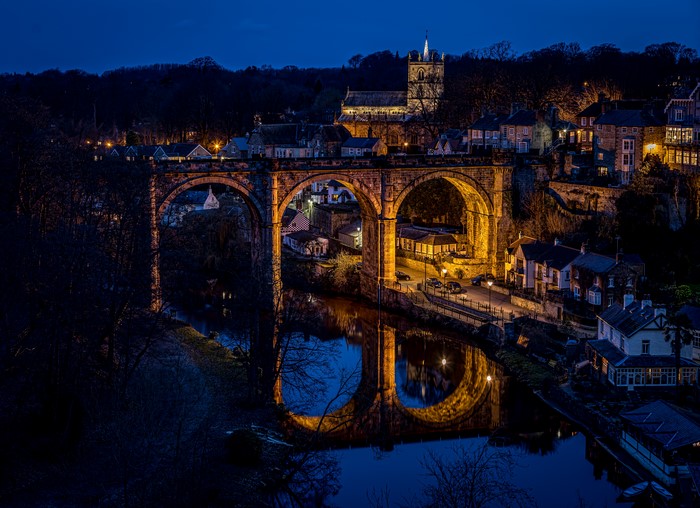 Viaduct over River Nidd at Night in Knaresborough, England
