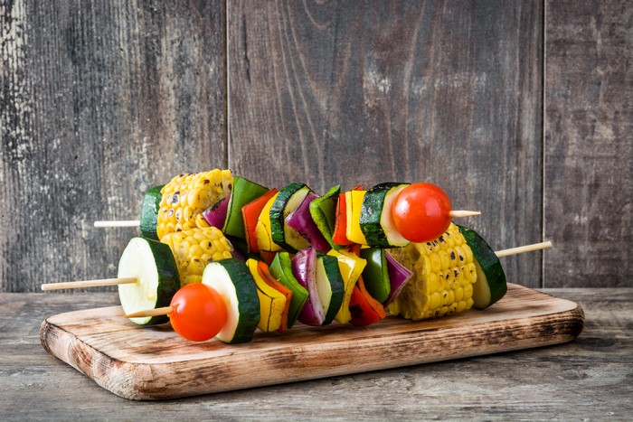Vegetable Shashlik on Wooden Board