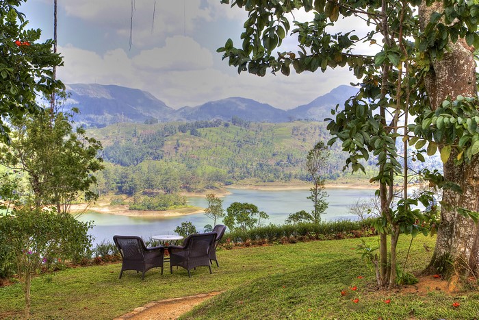 Armchairs and table overlooking Nuwara Eliya, Sri Lanka