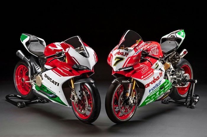 Two Ducati Panigale racing motorcycles