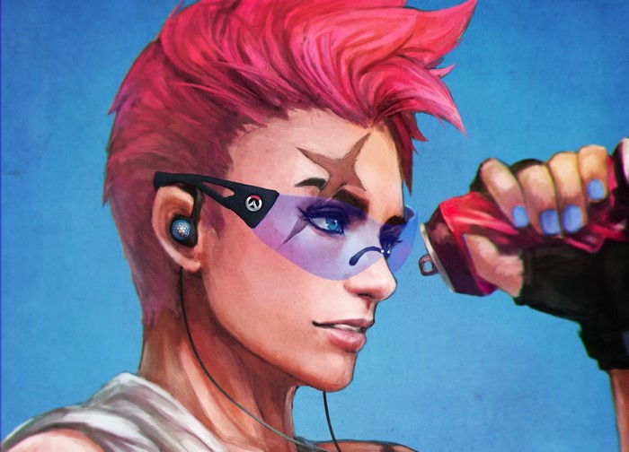 Zarya from Overwatch holding a spray can