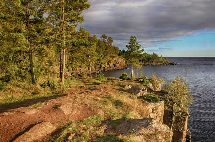 Valamo, Russia Coastline with Trees and Crags