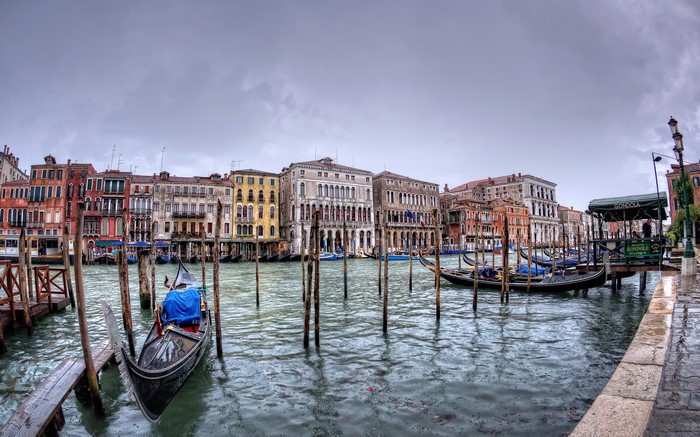 Venice Canal with Gondolas and Buildings