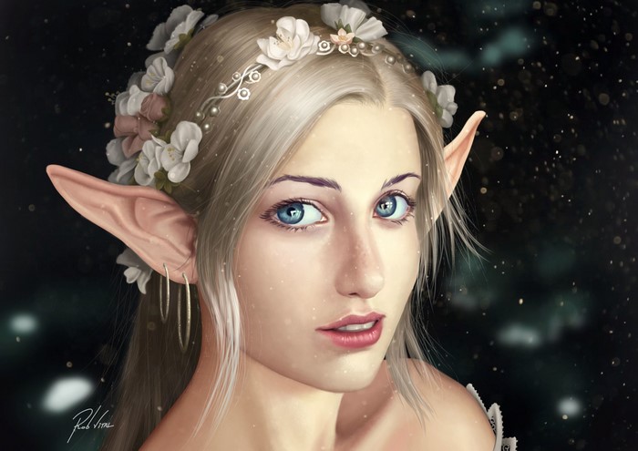 Elf with Flower Crown and Blue Eyes