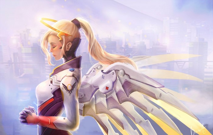 Mercy from Overwatch with wings