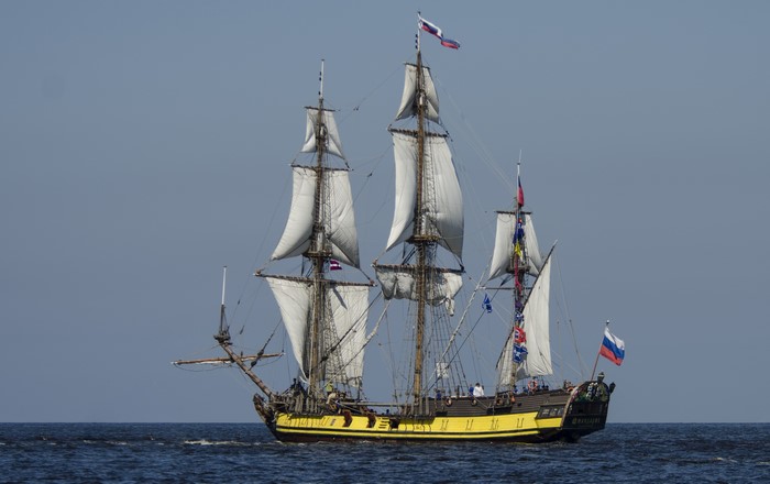 Tall ship sailing on the ocean