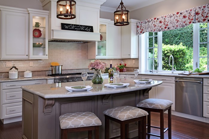 Kitchen Interior Design with Island and Chandelier