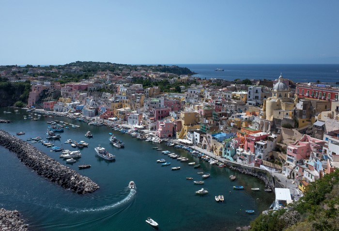 Procida, Campania, Gulf of Naples with colorful houses and boats