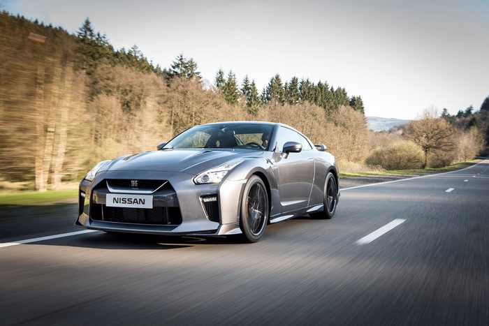 Grey Nissan GT-R in Motion