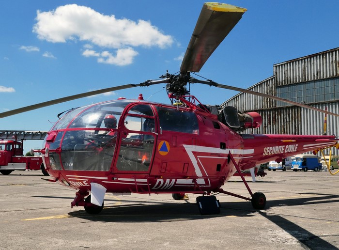 Red SA 316B Alouette III helicopter with "Securite Civile" markings
