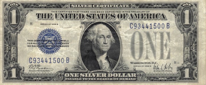 1928 B Silver Certificate Dollar Bill