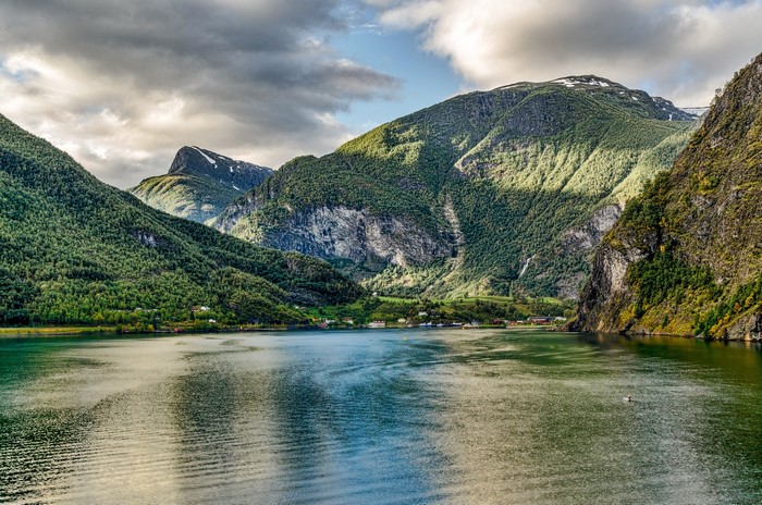 Aurland, Norway Fjord with Mountains and Forests